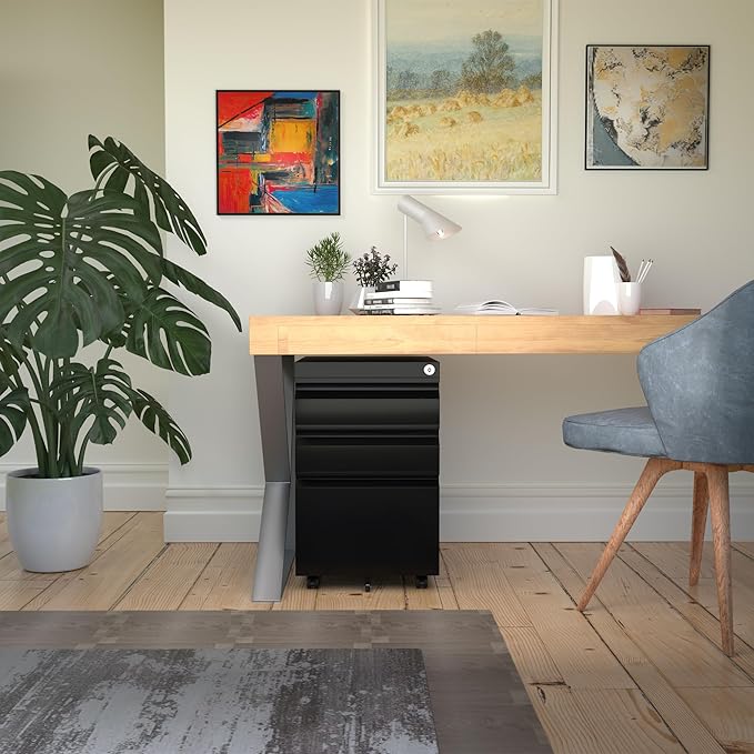 SUXXAN 3 Drawers Metal Filing Cabinet with Wheels, Steel Rolling Mobile File Cabinets Under Desk for Home Office, Wheels Need to Assemble, Black