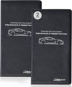 Andalus Auto Registration & Insurance Card Holder Pack of 2, Waterproof Essential Car Registration Holder with Hook & Loop Closure, Perfect for Every Vehicles Glove Boxes (Black - 9.5" x 5.15")