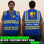 BeautyWill Custom Logo 10 Pockets Safety Vest Class2 ANSI Certified High Visibility Reflective Vest