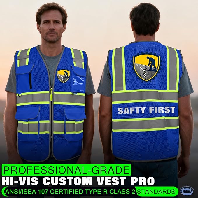 BeautyWill Custom Logo 10 Pockets Safety Vest Class2 ANSI Certified High Visibility Reflective Vest