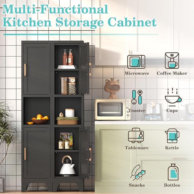 Tall Bathroom Storage Cabinet,Metal Slim Narrow Bathroom Organizer with Open Shelves and Adjustable Shelving,Ideal for Small Spaces,Living Rooms, Entryways, Kitchens - Assembly Required (Black)