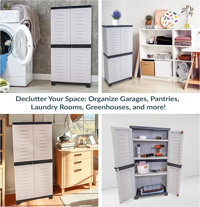 Sunnydaze Lockable Storage Cabinet - Indoor or Garage Storage Cabinet with 3 Adjustable Shelves - 48.75" H - Garage, Office, Home, Laundry Room - Gray