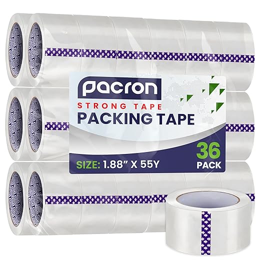 Clear Packing Tape - 36 Heavy-Duty Wrapping Tape - 55-Yard Length, 1980 Total Yards 1.88-Inch Wide Strong Adhesive Rolls for Moving Boxes, Office Packaging, Storage Organization & Warehouse Shipping