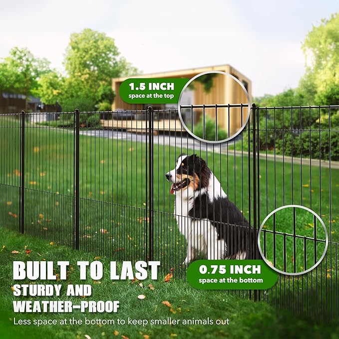WESLEY'S CORNER Tall Fence Panels - 32”H x 29”L, No Dig Metal Dog Fence, Heavy Duty Garden Border & Animal Barrier, Rustproof, Decorative Fencing for Backyards, Frontyards, Outdoors and Edging