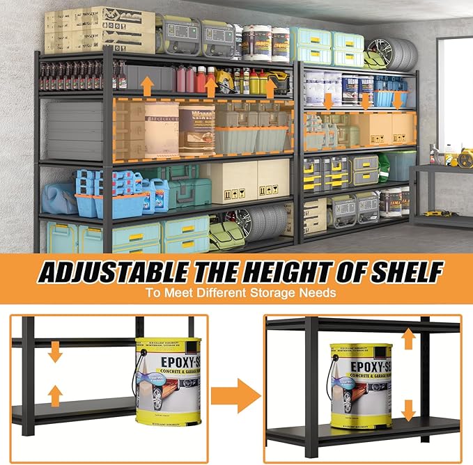 3PCS 59''W/72''H Garage Shelving Units Heavy Duty 3500LBS Metal Storage Shelves Adjustable Steel Industrial Shelving 5 Tier Storage Shelf Rack for Basement, Warehouse