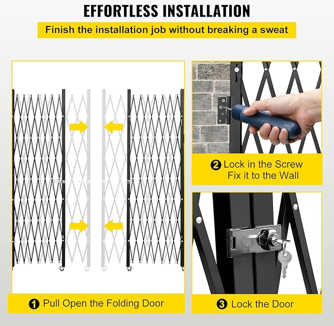 VEVOR Double Folding Security Gate, 61" H x 122" W Folding Door Gate, Steel Accordion Security Gate, Flexible Expanding Security Gate, 360° Rolling Barricade Gate, Scissor Gate or Door with Keys