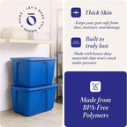 HOMZ 2-Pack Durable Molded Bin, Plastic Storage Containers with Lids, 32 Gallon, Blue - Stackable Organizer Totes and Boxes for Bedroom, Kitchen, and Garage Organization