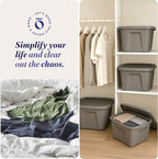 HOMZ 4-Pack Durable Molded Bin, Plastic Storage Containers w/Lids, 10 Gallon, Silver - Stackable Organizer Totes and Boxes for Bedroom, Kitchen, and Garage Organization