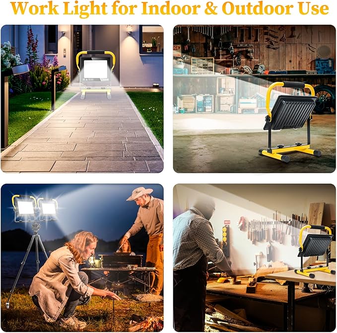 100W Led Work Light, 3000K/5000K/6500K Selectable Work Light, 10000LM Portable Work Lights with 16.4FT Cord, IP66 Waterproof for Outdoor Indoor Job Site Workshop Flood Lights, Gifts for Him