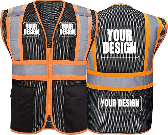 BeautyWill Custom Safety Vest Customized Logo Class 2 High Visibility Reflective Vest with Pockets Construction workwear