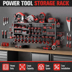 49.8" W Super Large Power Tool Organizer Wall Mount,4-Layer Heavy Duty Tool Storage with 18 Cordless Drill Holder,600 lb Capacity Garage Organization for Garage and Workshop (Black)