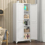 Kitchen Pantry Cabinet, 75" H Metal Storage Cabinet with Doors and Shelves, 4 Standing Feet, Cupboard for Kitchen, Dining, Living Room, 16" D x 32" W x 75" H, White, Assembly Required