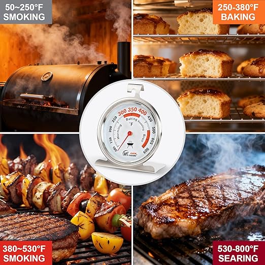 3.5" Oven Thermometer 100-600°F Kitchen Cooking Thermometer Instant Read Stainless Steel Oven Temperature Gauge with Hanger & Base 2Pcs