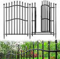 No Dig Garden Fence with Gate - 5 Panels 32in H x 11.25ft L, Sturdy Square Tube Rustproof Tall Animal Barrier for Dogs, Decorative Outdoor Fencing for Yard Gardens & Patios