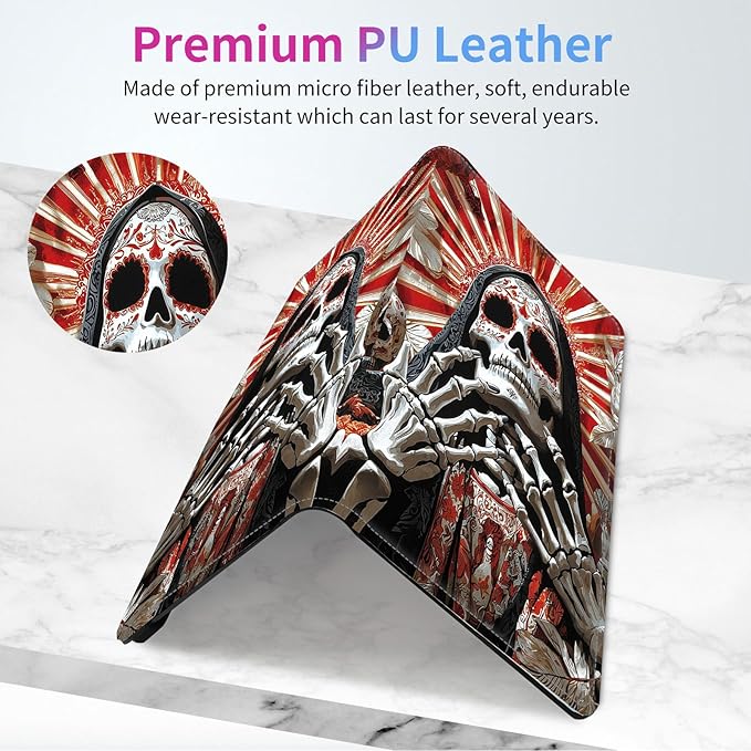 Car Registration and Insurance Card Holder - Santa Muerte Leather Document Organizer & Bifold wallet for License, Insurance Cards | Fits Vehicle Glove Box & Visor