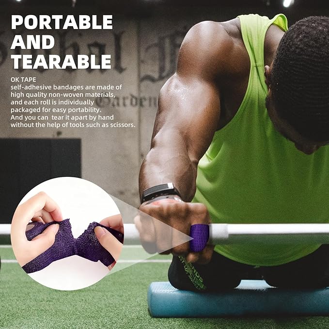 OK TAPE Self Adherent Cohesive Bandages Wrap 24Packs, Non-Woven Self Adhesive Athletic Sports wrap Tape, Vet Wrap Bandages Tape, for Thumb Finger Wrist Ankle (Mix)
