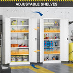 Metal Storage Cabinet-72” Tall Steel File Cabinets with Lockable Doors and Adjustable Shelves-White Steel Storage Cabinet for Kitchen, Office, Garage