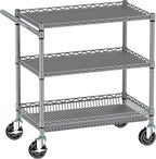 Rolling Cart with Wheels, Heavy Duty 3 Tier Metal Utility Cart 990lbs Capacity, Multi-Purpose Wire Rolling Storage Trolley for Kitchen Garage Office Commercial Use, Gray