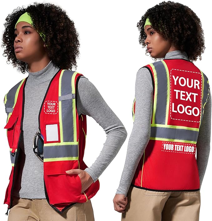 AYKRM Custom Logo Personalised Printed High Visibility Reflective 2 two tone work construction Safety Vest