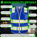 BeautyWill Custom Logo 10 Pockets Safety Vest Class2 ANSI Certified High Visibility Reflective Vest