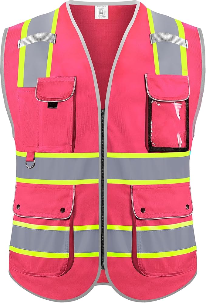 Reflective Safety Vest for Men Women, High Visibility Safety Vest with 8 Pockets Zipper Front, Meets ANSI Standards