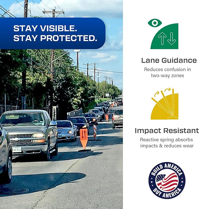 Impact Recovery - Work Zone Opposing Traffic Lane Divider - Road Signs for Work Zone Safety - Arrow Sign - Construction Safety - Traffic Control Street Signs