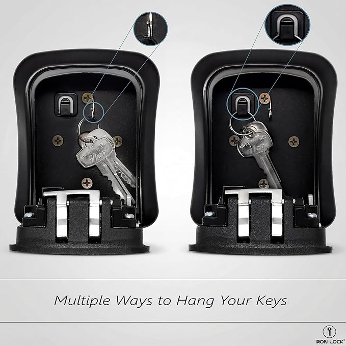 Iron Lock® Key Lock Box Wall Mount – Medium Waterproof Heavy-Duty Metal Safe with 4-Digit Combination for Outdoor Access, Home Entry, Office Security, Rentals & Airbnb Use (Black, Medium)