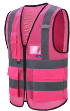 A-SAFETY High Visibility Mesh Safety Reflective Vest with Pockets and Zipper,Hi Viz Work Vest for Men Women (Pink Mesh XXL)