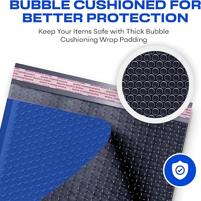 Royal Blue Small Bubble Mailers 4x8 Inch #000 | Thick Padded Poly Bubble Mailer Envelopes | 1000 Pack Bulk | Trading Card Sports Card Shipping