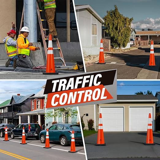 RoadHero 5 Pack 36 Inch Large Traffic Cones with Heavy Black Base, Orange Safety Cone with Reflective Collar for Parking Lot, Construction Work, Road Safety