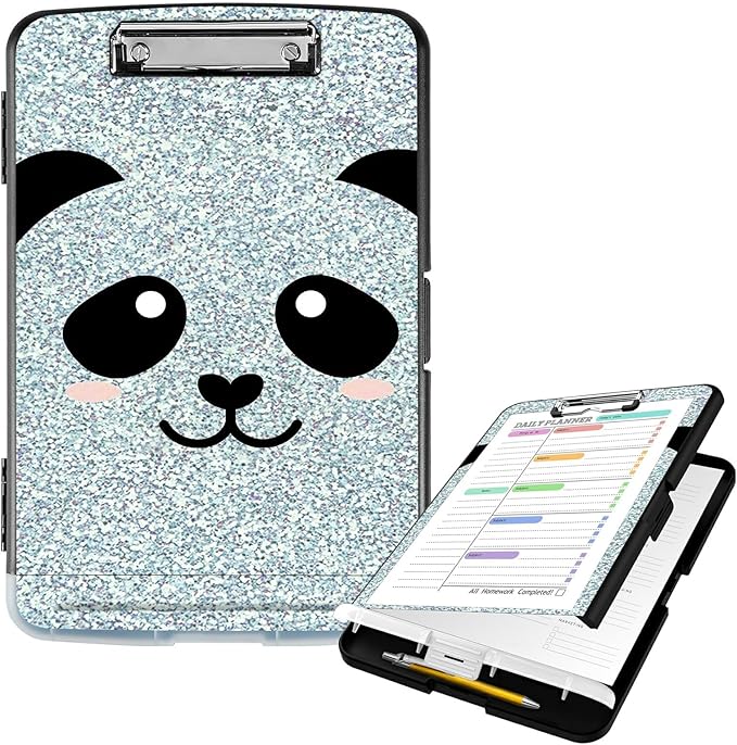 Clipboard with Storage High Capacity Plastic Nursing Clipboards with Pen Holder File Folder Storage Box Clipboard with Heavy Duty Clips for Teacher,Doctor,Offices-Funny Panda