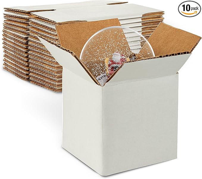 MT Products Sturdy White Corrugated Cardboard Shipping Boxes 7" x 7" x 7" - Small Mailing/Moving Boxes for Transport - Pack of 10