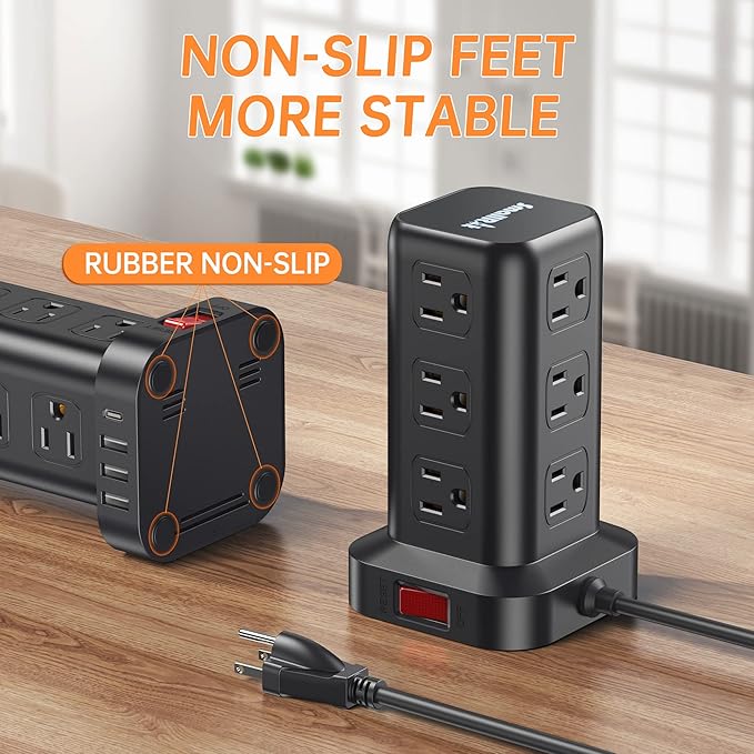 PD 20W USB C Surge Protector, Mini Power Strip Tower Travel 12 AC 4 USB Power Strip with USB Ports 6.5FT Overload Protection for Home Office