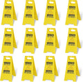 OrangeStar 12-Pack Caution Wet Floor Sign, 23.2” Double-Sided Bilingual Warning Signs for Commercial Use, Foldable A-Shaped Frame Safety Sign, Yellow