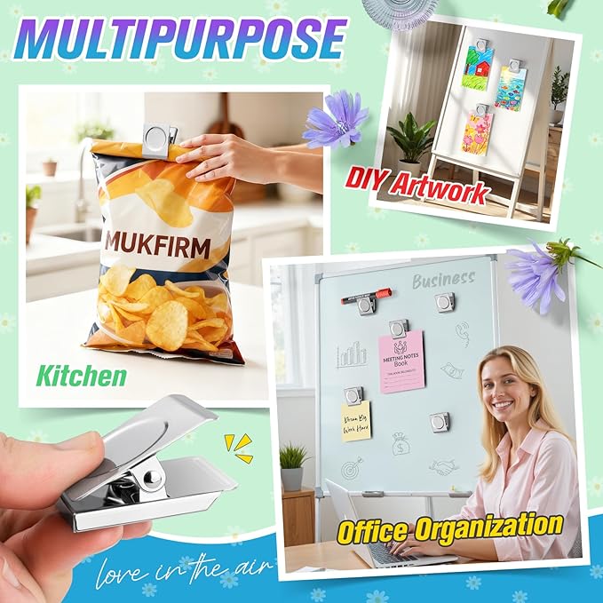 24 Pack Large Magnetic Clips Heavy Duty, Strong Magnet Clips for Notes, Fridge Magnets, Refrigerator Magnets Clip for Organization, Chip Clip Magnets for Whiteboard, Classroom, Cruise, Office
