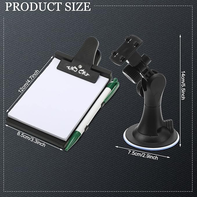 Harloon 2 Pcs Car Notepad Holder with Mount Car Memo Pad with Pen Pad Mount Clip Board Dashboard Clipboard Universal Suction Cup Message Flexible Neck Stationary Set for Home Office Kitchen Supplies