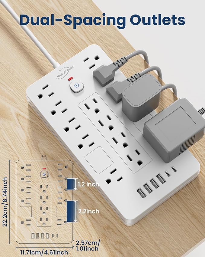 Surge Protector Power Strip-14 Outlets and 6 USB Ports, 10 Feet Flat Plug Extension Cord, 1850 Joules, White, ETL Listed for Home, Office, Dorm Room