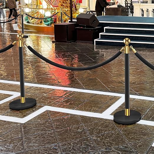 kaiyomi 6Pcs Stanchions with Black Velvet Ropes Set, 5 Feet Velvet Ropes and Posts Poles for Red Carpet Party Decoration and 360° Photo Booth (Golden & Black)