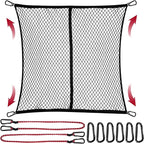 Cargo Net for Pickup Truck Bed, Stretchable 4'x4' to 7'x7' Fine Mesh Elastic Net Set with Heavy-Duty Iron Hooks & 2 Tie-Down Straps, Secure Truck Bed Cargo Netting for Pickup and Trailer Transport