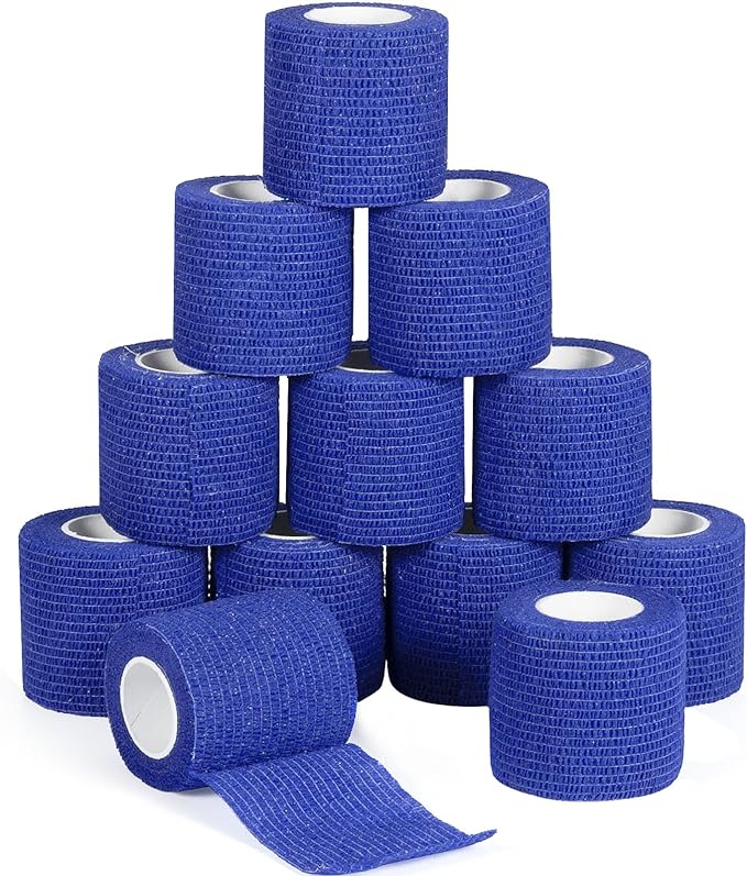 12Pcs 2”x 5 Yards Self Adhesive Bandage Wrap Elastic Bandage Wrap Self Adherent Cohesive Wrap Bandages for Wrist Ankle Vet Tape for Dogs Athletic Swelling Sprains Tape Grip Cover (Blue)