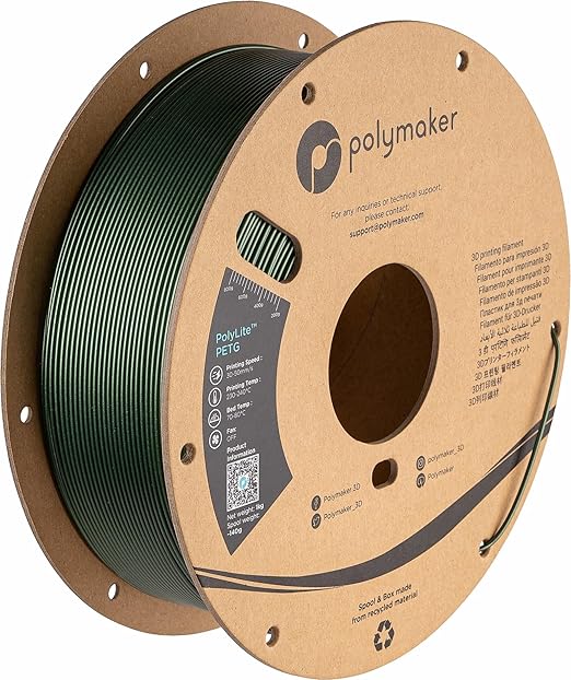 Polymaker PolyLite Dark Green 3D Printer PETG Filament 1.75mm 1kg, Legacy PETG Formula, Reliable Everyday Filament, Strong Layer Bonding, Compatible with Most 3D Printers