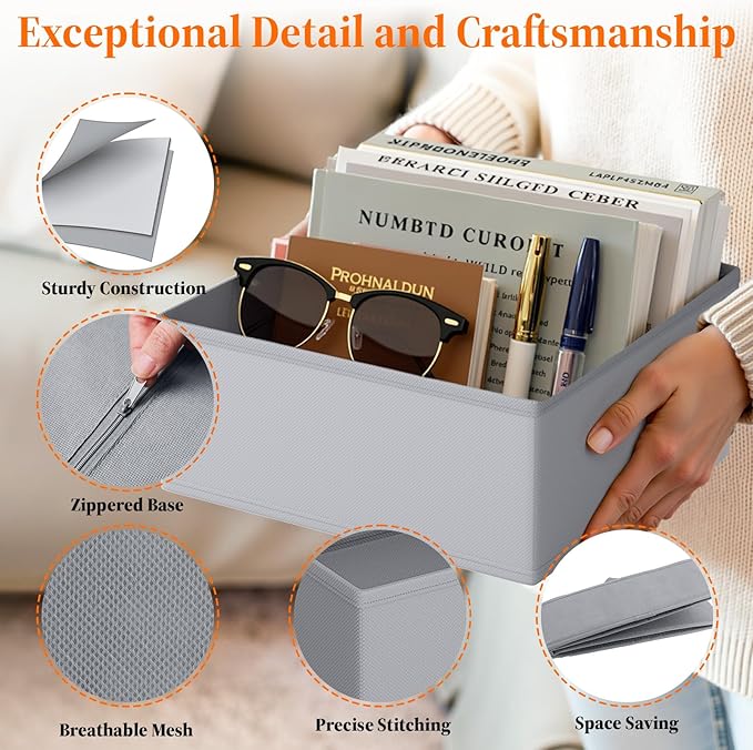 Drawer Organizer Clothes, 24 Pack Drawer Organizers and Underwear Organizer for Nursery, Dividers Clothes Organizer, Closet Organization and Foldable Storage Bins for Socks, Bra, Tie, Grey