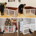 ZJSF Freestanding Indoor Dog Gate for House Foldable Wood White Puppy Gate for Doorways Pet Gate for Stairs Extra Wide Pet Fence 32" Height 6 Panels