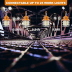 60W Led Temporary Work Light 8700 Lumens 5000K Construction Lights with Stainless Steel Protective Cover and Hook for Indoor Outdoor Connectable Portable Light High Bay Workshop Garage