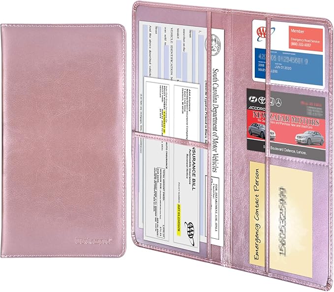 Wisdompro Car Document Holder Organiser, PU Leather Vehicle Insurance and Registration Holders Wallet Case for ID Card, Driving Licence, Key Contact Information Cards