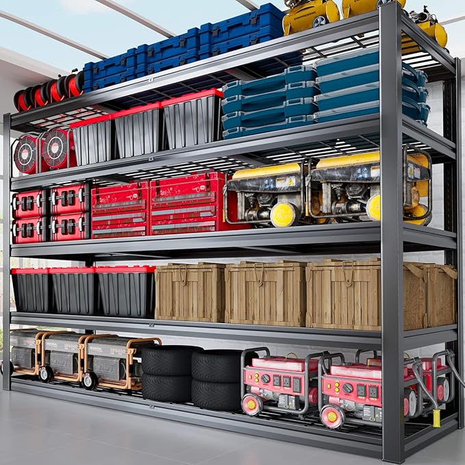 78" W Storage Shelves Heavy Duty Garage Shelving 5 Tier Metal Shelving Unit, Adjustable Shelves, 4000LBS Steel Industrial Shelving for Basement Warehouse Commercial, 78" W*24" D*78”H, Black