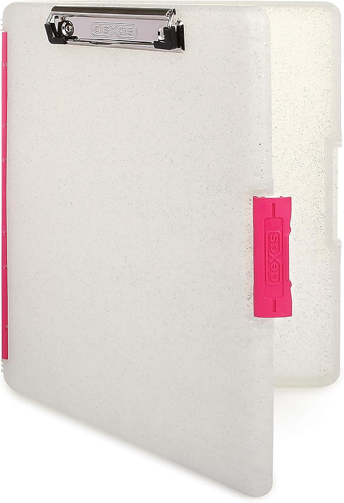 Dexas Slimcase 2 Plastic Clipboard with Storage and Side Opening, Natural Glitter Pink Binding, Office Supplies Clipboards to Organize, A4 Holder, Nursing Clipboards (Pack of 6)