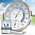 Analog Hygrometer – Thermometer Hygrometer for Indoor – Premium Stainless Steel Humidity Gauge Indicator – Temperature and Humidity Monitor – Battery Free Operation – Ø 12.5 cm