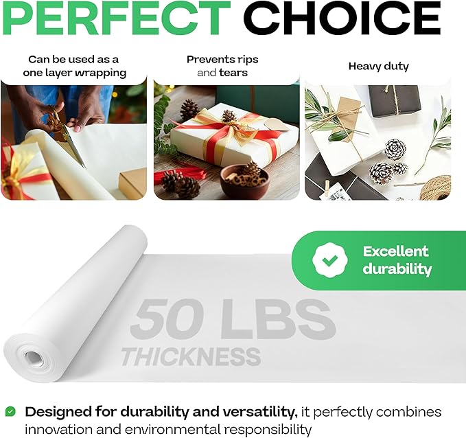 White Kraft Paper Roll 36" x 2160" (180 feet) with Cutter - USA-Made Quality Paper 50lb Thickness for Wrapping, Packing, Moving, Shipping, & Crafts/Arts - Natural Kraft Material by IDL Packaging