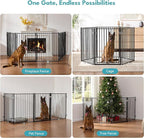 No Pawblems Free Standing Dog Gate with Door, 36'' Tall Foldable Dog Fence for Indoor & Outdoor, Up to 156 Inch Extra Wide Puppy Gate for Stairs, Hallways, Doorways, Deck, Yard (Black, 6 Panels)